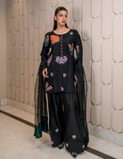 Black Elegant Embroidered Farshi Suit Set - BONYHUBSALWAR KAMEEZ