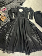 Black Elegant Sequins Embroidery Anarkali Suit Set - BONYHUBSALWAR KAMEEZ
