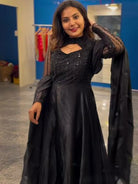 Black Elegant Sequins Embroidery Anarkali Suit Set - BONYHUBSALWAR KAMEEZ