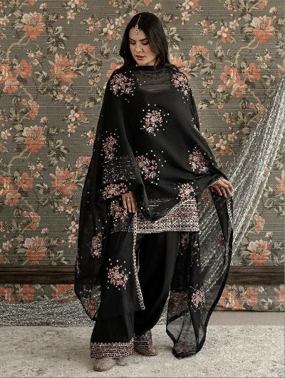 Black Embroidered Farshi Salwar Suit Set - BONYHUBSALWAR KAMEEZ
