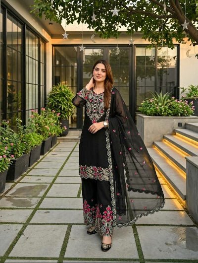 Black Embroidered Palazzo Suit | Asian Ethnic Wear UK - BONYHUBSALWAR KAMEEZ