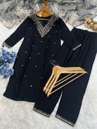 Black Embroidered Salwar Suit With Organza Dupatta - BONYHUBSALWAR KAMEEZ
