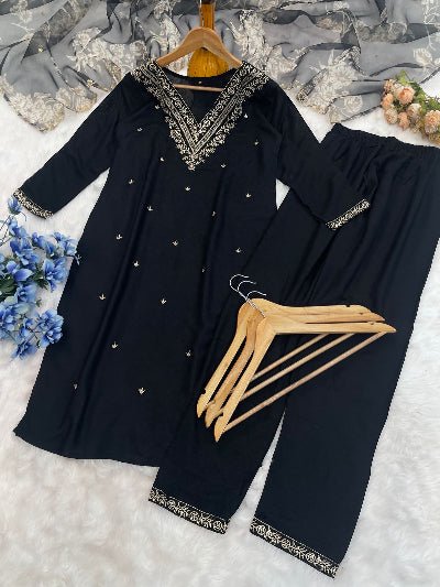 Black Embroidered Salwar Suit With Organza Dupatta - BONYHUBSALWAR KAMEEZ