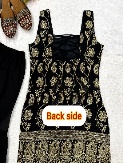 Black Embroidered Sleeveless Sharara Palazzo Set - BONYHUBSALWAR KAMEEZ