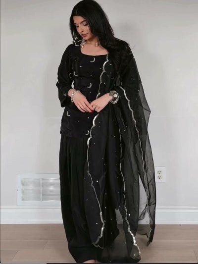 Black Embroidered Zari Moon Work Farshi Suit Set - BONYHUBSALWAR KAMEEZ