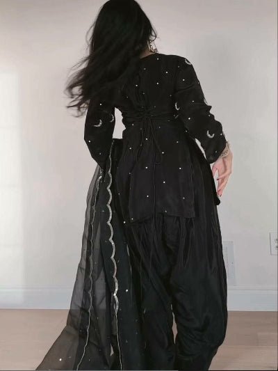 Black Embroidered Zari Moon Work Farshi Suit Set - BONYHUBSALWAR KAMEEZ