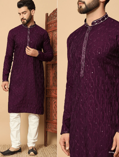 Black Embroidery Festive Men Kurta Pyjama - BONYHUBMEN KURTA