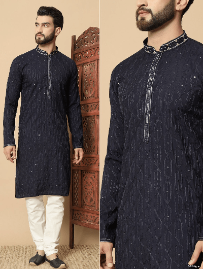 Black Embroidery Festive Men Kurta Pyjama - BONYHUBMEN KURTA