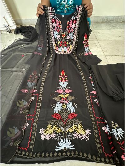 Black Embroidery Salwar Suit Set of 3 UK Next Day - BONYHUBSALWAR KAMEEZ