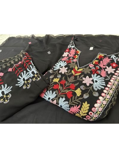 Black Embroidery Salwar Suit Set of 3 UK Next Day - BONYHUBSALWAR KAMEEZ
