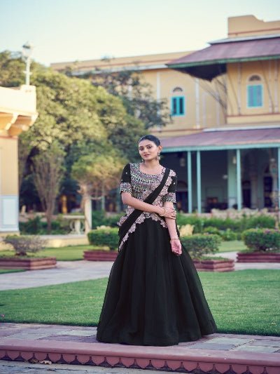 Black Embroidery Sequins Work Georgette Lehenga Choli Set - BONYHUBSALWAR KAMEEZ