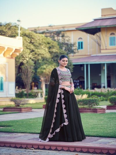 Black Embroidery Sequins Work Georgette Lehenga Choli Set - BONYHUBSALWAR KAMEEZ