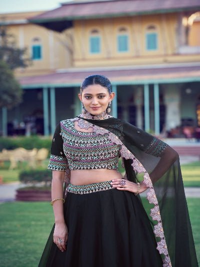 Black Embroidery Sequins Work Georgette Lehenga Choli Set - BONYHUBSALWAR KAMEEZ
