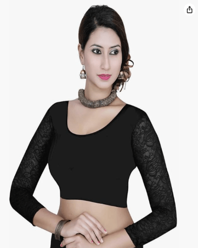 Black Embroidery Stretchable Readymade Saree Blouse - BONYHUBblouses