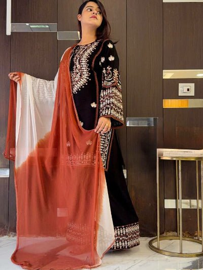 Black Embroidery Thread Work Palazzo Suit - BONYHUBSALWAR KAMEEZ