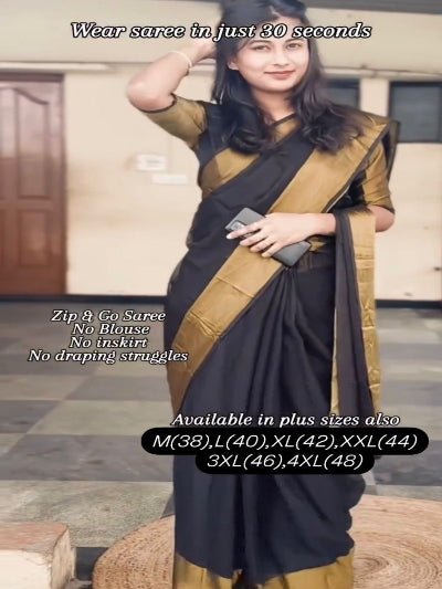 Black Ethnic Zari Patta Stitched Saree Gown UK Next Day - BONYHUBSAREE