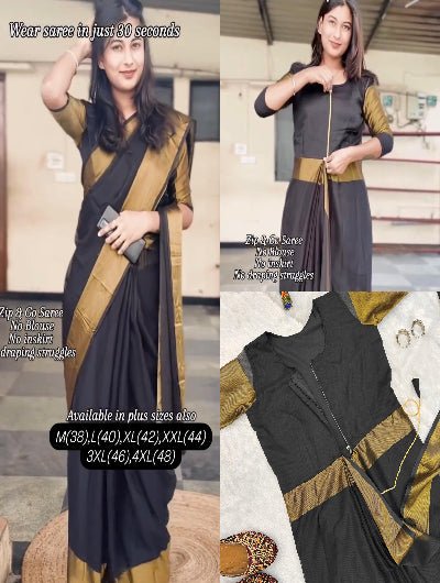 Black Ethnic Zari Patta Stitched Saree Gown UK Next Day - BONYHUBSAREE