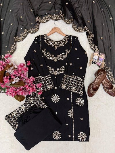 Black French Crepe Party Wear Palazzo Suit Set - BONYHUBSALWAR KAMEEZ