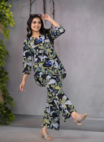 Black Garden Bloom Co - ord Set - BONYHUBsalwar suit