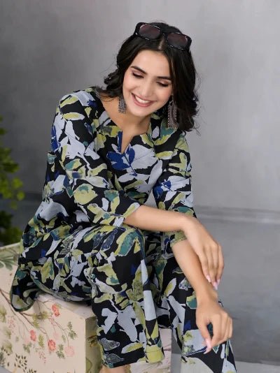 Black Garden Bloom Co - ord Set - BONYHUBsalwar suit