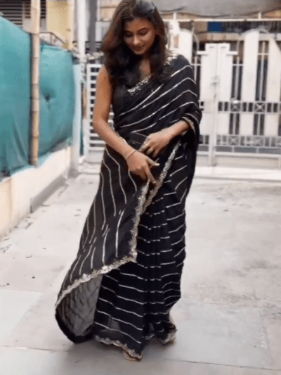 Black Georgette Embellished Zip & Go 10 Second Saree Gown - BONYHUBSAREE