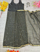 Black Georgette Embellished Zip & Go 10 Second Saree Gown - BONYHUBSAREE