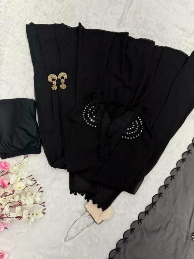 Black Georgette Embroidered Real Mirror Work Anarkali Suit Set - BONYHUBSALWAR KAMEEZ