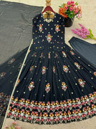 Black Georgette Festive Embroidered Anarkali Gown Suit Set - BONYHUBSALWAR KAMEEZ