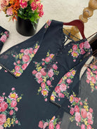 Black Georgette Floral Print Farshi Suit Set - BONYHUBSALWAR KAMEEZ