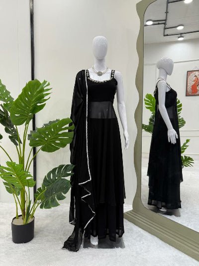 Black Georgette Handwork Anarkali Suit Set - BONYHUBSALWAR KAMEEZ