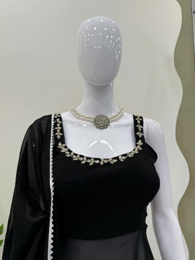 Black Georgette Handwork Anarkali Suit Set - BONYHUBSALWAR KAMEEZ