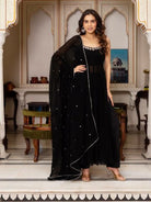 Black Georgette Handwork Anarkali Suit Set - BONYHUBSALWAR KAMEEZ