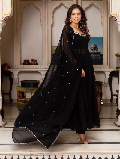 Black Georgette Handwork Anarkali Suit Set - BONYHUBSALWAR KAMEEZ