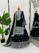 Black Georgette Partywear Salwar Sharara Dupatta Set - BONYHUBsalwar suit