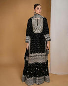 Black Georgette Partywear Salwar Sharara Dupatta Set - BONYHUBsalwar suit