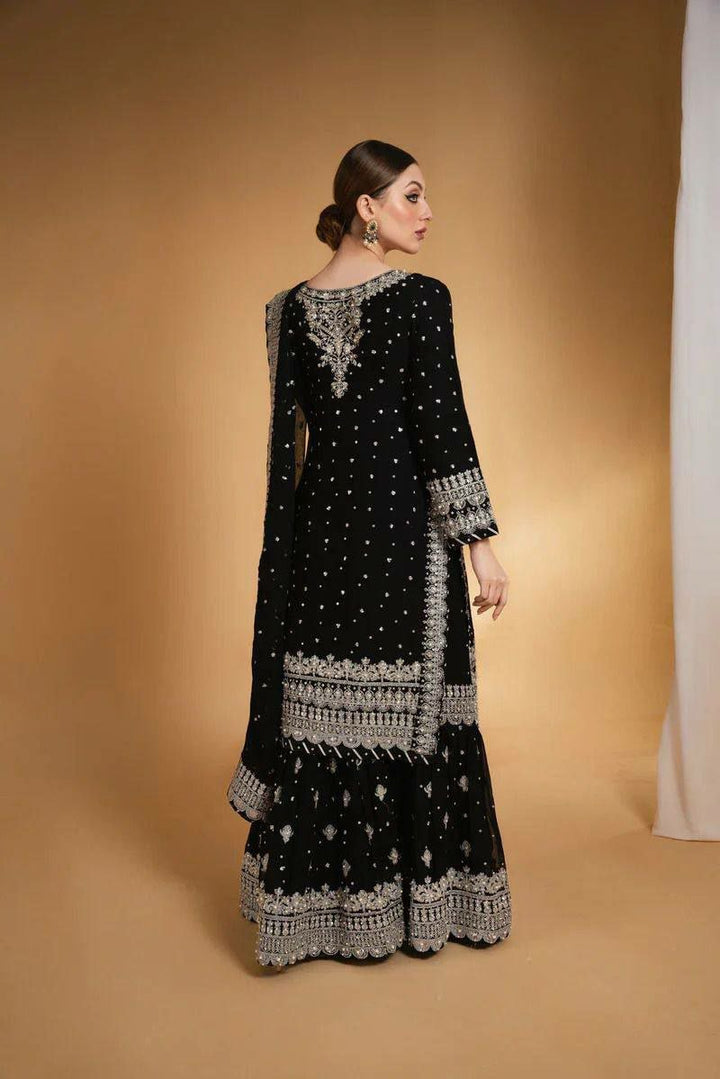 Black Georgette Partywear Salwar Sharara Dupatta Set - BONYHUBsalwar suit