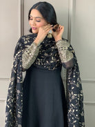 Black Georgette Plain Anarkali Suit With Embroidered Dupatta - BONYHUBSALWAR KAMEEZ