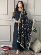 Black Georgette Plain Anarkali Suit With Embroidered Dupatta - BONYHUBSALWAR KAMEEZ
