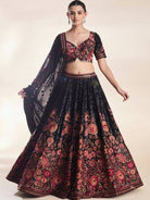Black Georgette Thread Embroidey Lehenga Choli Set - BONYHUBSALWAR KAMEEZ