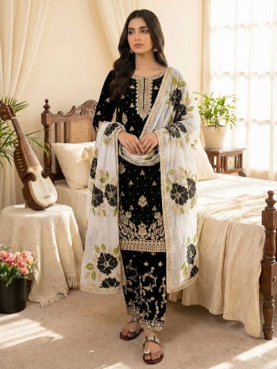 Black Gold Embroidery Silk Palazzo Suit - BONYHUBSALWAR KAMEEZ