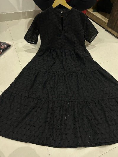 Black Hakoba Cotton Middi Dress 1PC - BONYHUBDresses