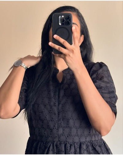 Black Hakoba Cotton Middi Dress 1PC - BONYHUBDresses