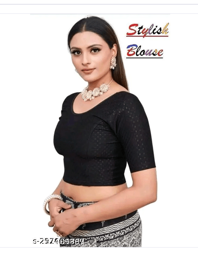 Black Half Sleeves Stretchable Sari Blouse Uk Next Day - BONYHUBblouses