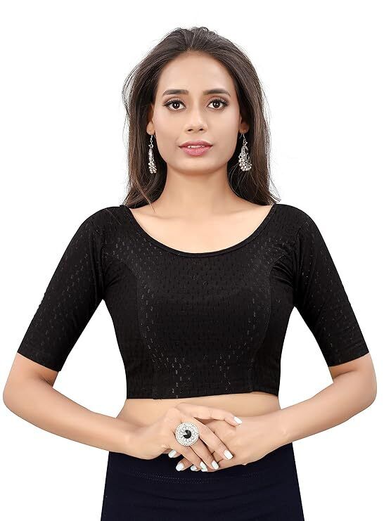 Black Half Sleeves Stretchable Sari Blouse Uk Next Day - BONYHUBblouses