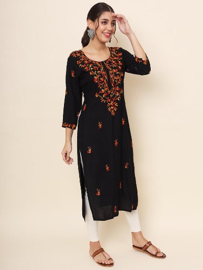 Black Lucknowi Chikankari Kurti 1Pc - BONYHUBSALWAR KAMEEZ