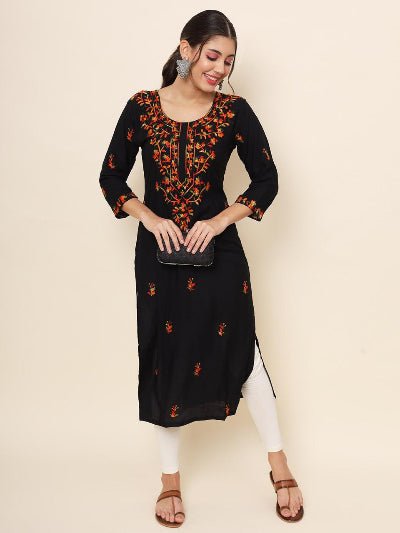Black Lucknowi Chikankari Kurti 1Pc - BONYHUBSALWAR KAMEEZ