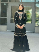 Black Luxurious Chinon Silk Sharara Suit Set - BONYHUBSALWAR KAMEEZ