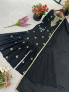 Black Luxurious Chinon Silk Sharara Suit Set - BONYHUBSALWAR KAMEEZ