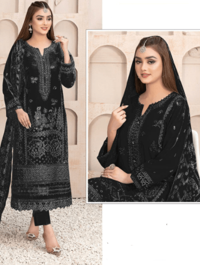 Black Mehrooh Bridal Embroidery Georgette Salwar Suit UK Next Day - BONYHUBSALWAR KAMEEZ