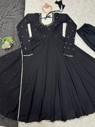 Black Plain Georgette Handwork Anarkali Suit Set - BONYHUBSALWAR KAMEEZ